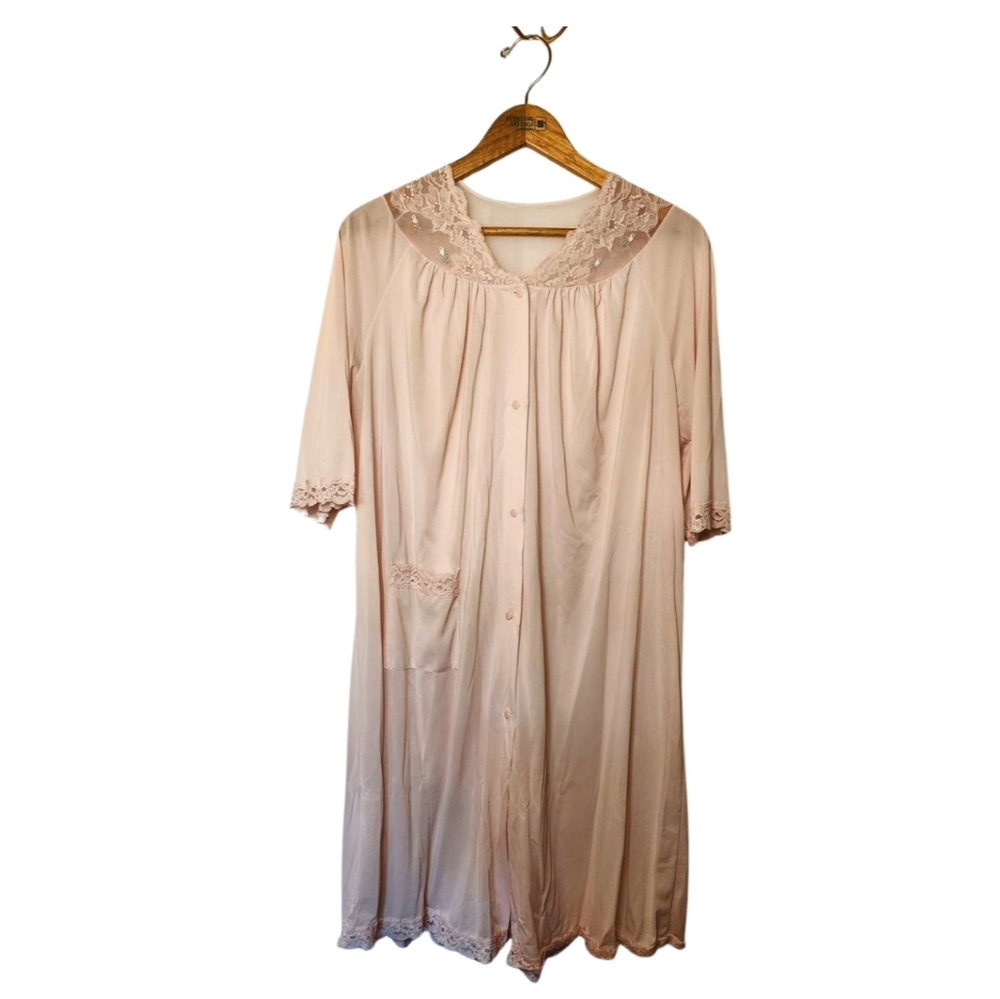 Shadowline blush pink Vintage Nightgown Robe Housecoat - Size Medium button down